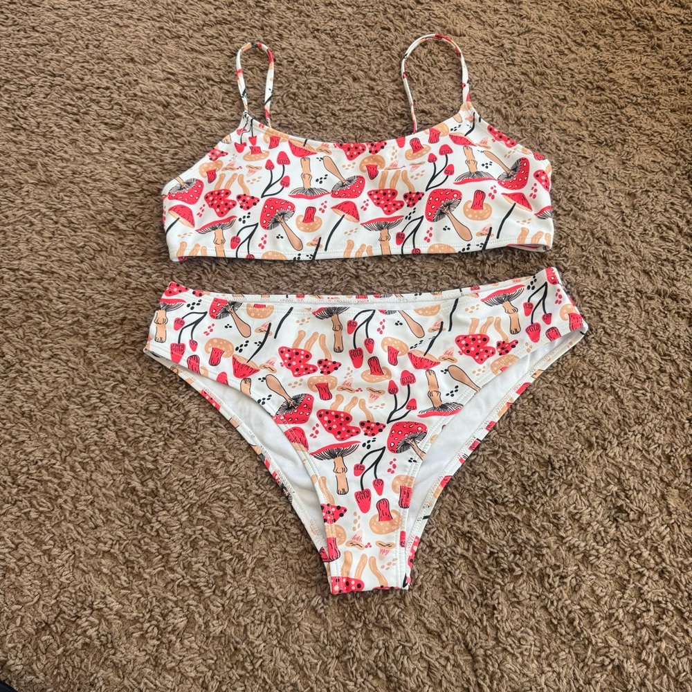 SHEIN Mushroom Print Two Piece Swimsuit Bathing Suit Size L NEW